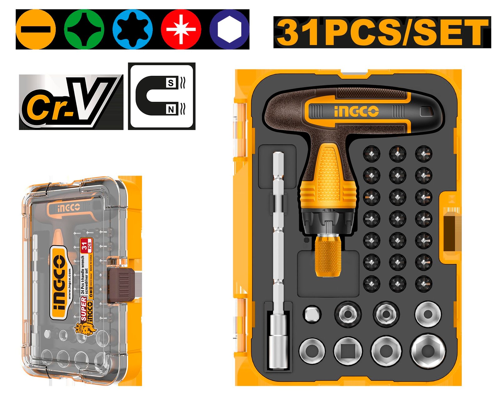Set de destornillador 31 Piezas mango en T INGCO HKSDB0318