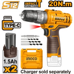 TALADRO ATORNILLADOR CON PERCUTOR 12V INGCO CIDLI12202E